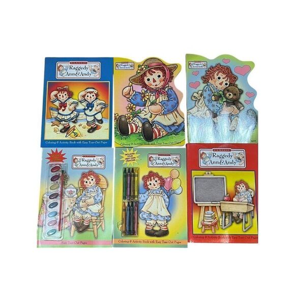 Raggedy Ann & Andy Activity Fun Coloring Books Crayons Paints Gift Box Set of 6 - Picture 1 of 8